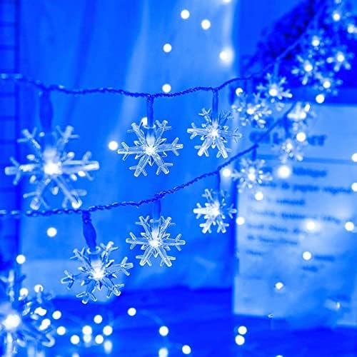 Karácsonyi Dekorációs Fények,40 LED Karácsonyi Hópehely String Fény,Fény, Vízálló, Kihúzható, Beltéri, Kültéri,Nyaralás,