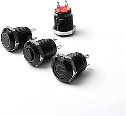 SCRUBY 12mm Vízálló Oxidált Fekete Fém Gomb, Kapcsoló, LED-es Lámpa Pillanatnyi Reteszelés PC hálózati Kapcsoló 3V 5V 6V