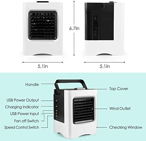 Hordozható Levegő Hűtő Mini Mobil Klíma, 3-az-1-Hűtés, Párásítás, Tisztítás 375ML 1800Mah Akku Cserélhető Ventilátor 3 Sebesség