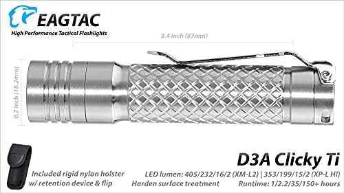 eagletac D3A Csapkodós Titán MKII 405 LED Lumen Ultra-Kompakt Mindennapi Folytatni AA Elemlámpa Újratölthető Akkumulátor