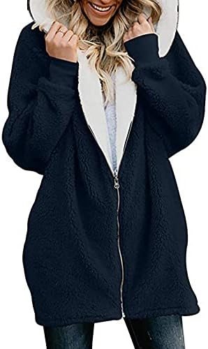 PRDECEXLU Hosszú Ujjú Felsőruházat Női Kapucnis Téli Munka Alapvető Komfort Kabát Szilárd Hajtóka Gyapjú Kényelmes Zipfront