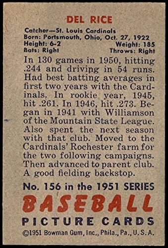 1951 Bowman 156 Del Rizs St. Louis Cardinals (Baseball Kártya) EX Bíborosok