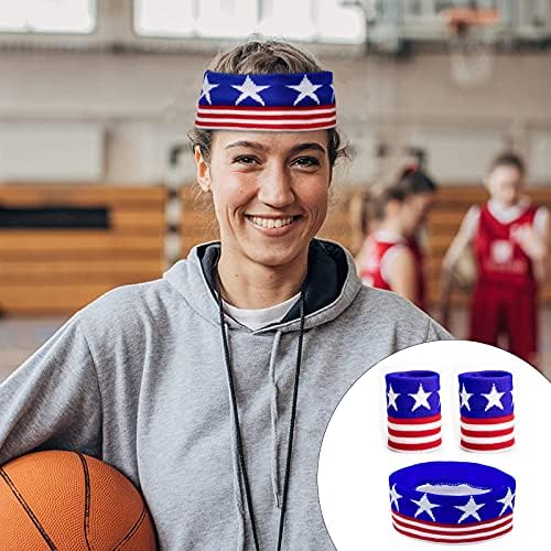 SHANGXING Amerikai Zászló Sport Fejpánt & Csuklópánt-Csíkos Hajpánt Meghatározott Kosárlabda, Foci, Futás, Konditerem & Gyakorlat