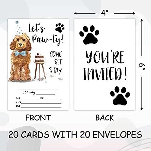 WUAWN nézzük Pawty! 20 Kutyák Szülinapi Meghívókat a Borítékokat, Pet-Kék csokornyakkendő Fill - In Szülinapi Meghívót Kártyák