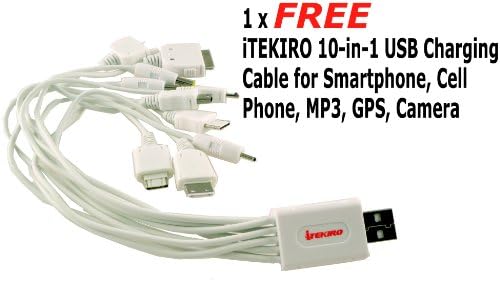 iTEKIRO Fali DC Autó Akkumulátor Töltő Készlet Panasonic DMC-FX07EF-S + iTEKIRO 10-in-1 USB Töltő Kábel