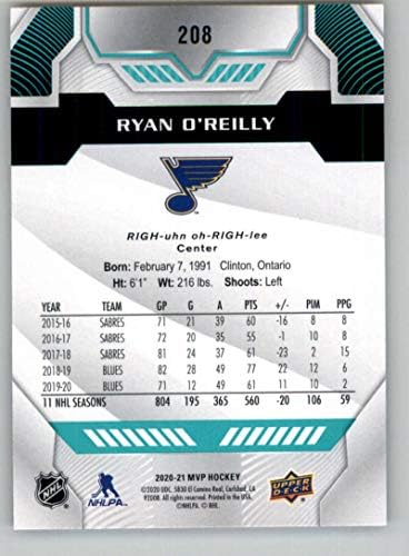 2020-21 Felső szint MVP 208 Ryan O ' Reilly St. Louis Blues NHL Jégkorong Kártya NM-MT