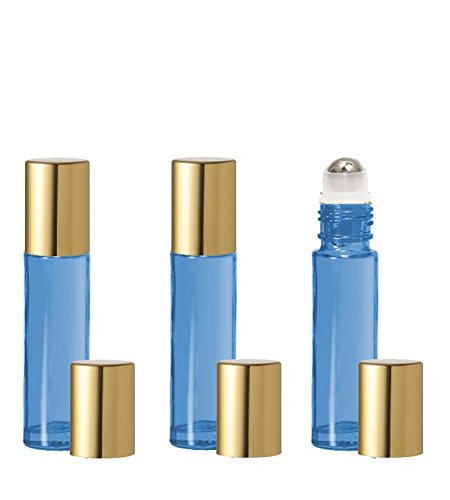 Grand Parfums Világos Kék 10ml Üveg Roll Üveg, Rozsdamentes Acél Görgők Készlet 6, illóolaj, Parfümös Üveget (Matt Ezüst