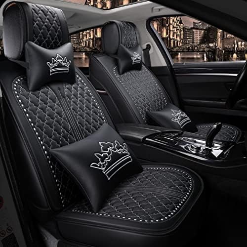 Saienon Luxus PU Bőr Auto autósülés 5 Ülések Teljes Készlet Univerzális Illik. (Luxus Fekete-Fehér)