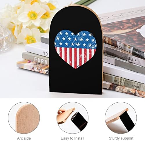 USA Amerika Retro Szív Zászló Fa Könyvtámasz Modern Dekoratív Könyvespolc Trendi Design Könyv Dugóval Home Office Készlet