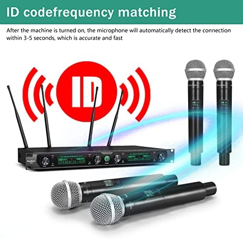 UHF Vezeték nélküli mikrofonrendszer, 4-Csatornás Vezeték nélküli Mikrofon Szett, 4 Fém Kézi Mikrofon, Fix Frekvencia, Hosszú