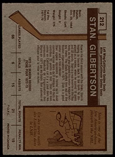 1973 O-Pee-Chee 212 Stan Gilbertson Kaliforniai Arany Tömítések (Hoki-Kártya) EX/MT Arany Tömítések