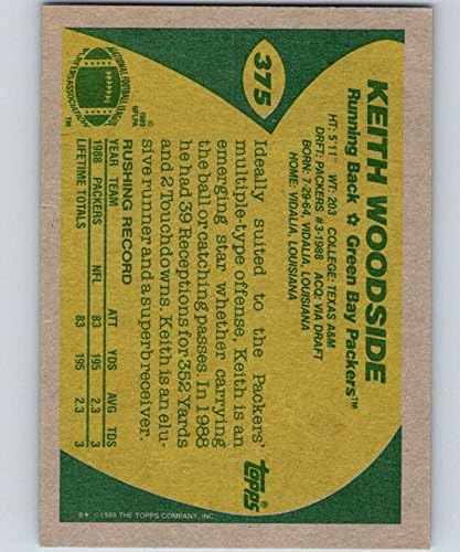 1989 Topps 375 Keith Woodside Packers NFL Labdarúgó-Kártya (RC - Újonc Kártya) NM-MT