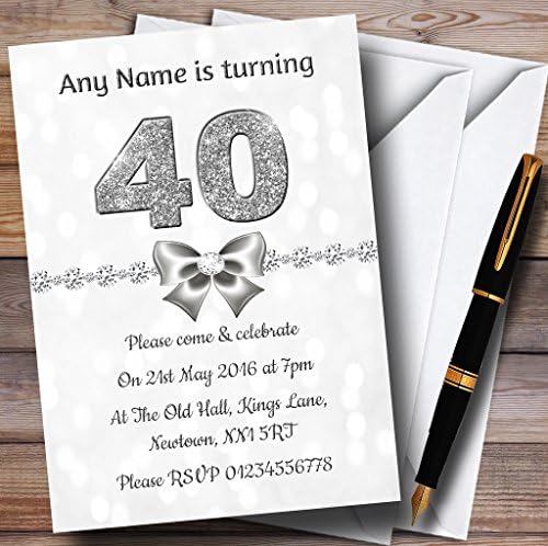 A Kártya Állatkert Fehér Bokeh & Ezüst Glitter Nézd 40 Személyre szabott Szülinapi Meghívókat